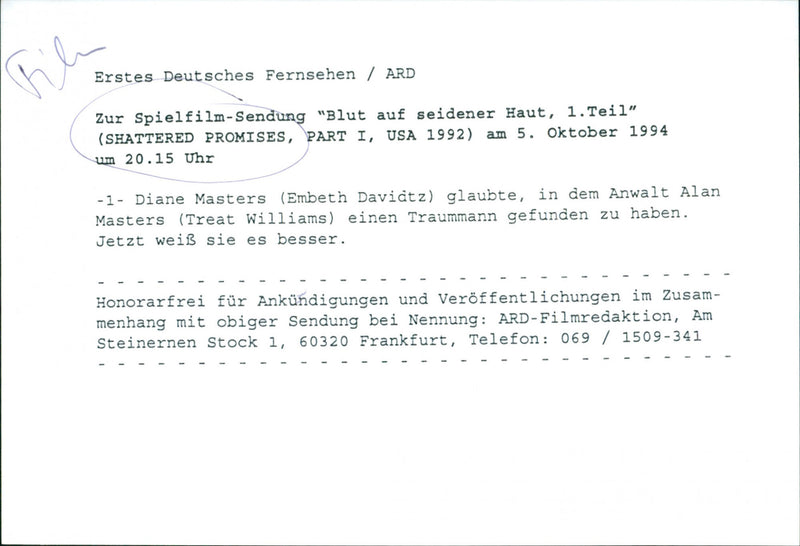 Embeth Davidtz and Treat Williams - Shattered Promises - Vintage Photograph