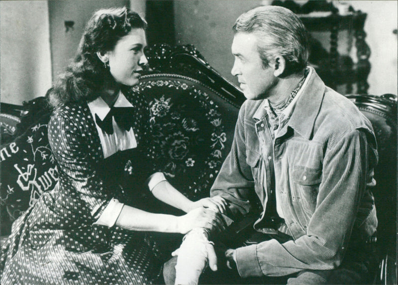 Actors James Stewart and Cathy O'Donnell in a scene from the 1955 western "Man from Laramie" directed by Anthony Mann. - Vintage Photograph