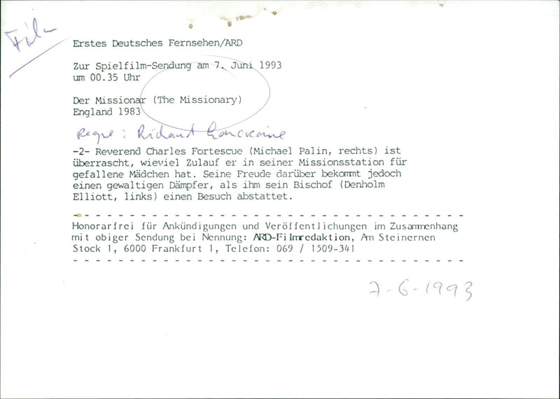 Michael Palin and Denholm Elliott - The Missionary - Vintage Photograph