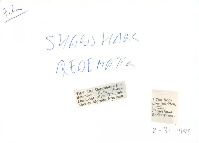 Tim Robbins - The Shawshank Redemption - Vintage Photograph