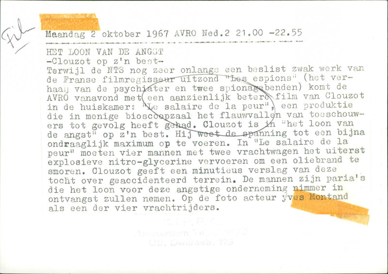 Yves Montand - Le salaire de la peur - Vintage Photograph