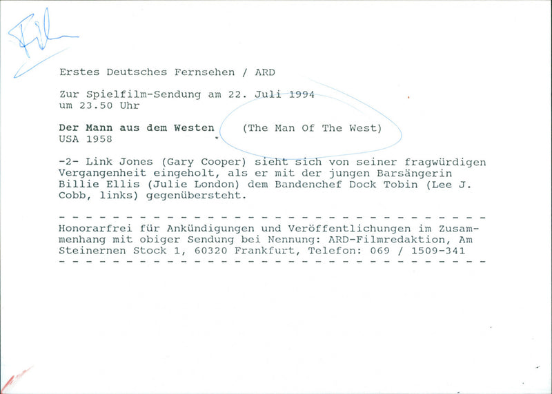 Gary Cooper, Lee J. Cobb, and Julie London in the 1958 western film "The Man of the West". - Vintage Photograph