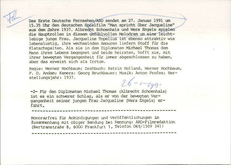 1937 MOVIE: Talking About Jacqueline - Vintage Photograph