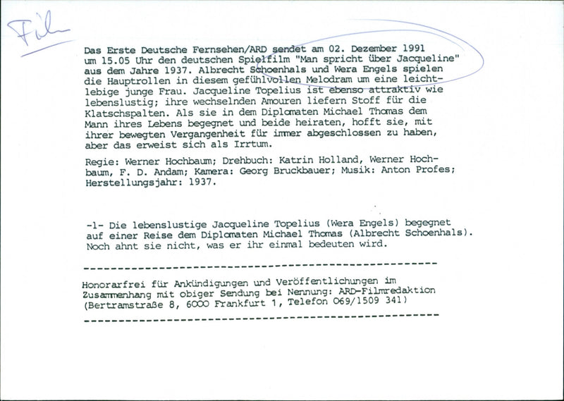 1937 MOVIE: Talking About Jacqueline - Vintage Photograph