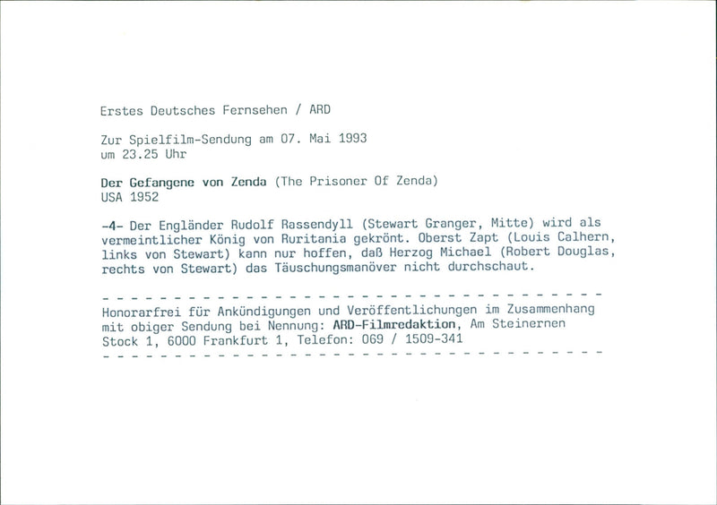 Stewart Granger is crowned as the false king of Ruritania in the 1952 film "The Prisoner of Zenda". - Vintage Photograph