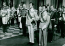Stewart Granger is crowned as the false king of Ruritania in the 1952 film "The Prisoner of Zenda". - Vintage Photograph