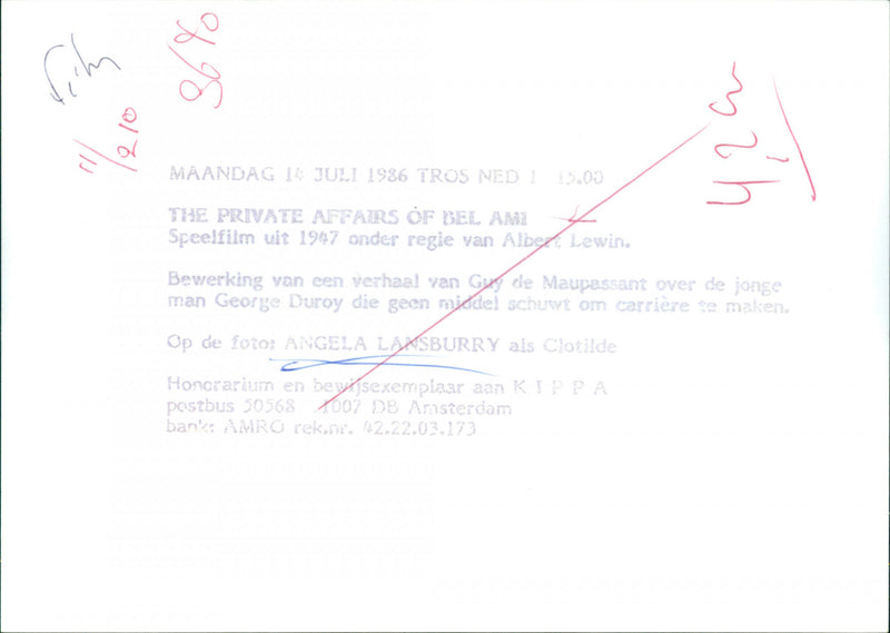 Angela Lansbury stars in the 1947 film adaptation of Guy de Maupassant's "Bel Ami." - Vintage Photograph