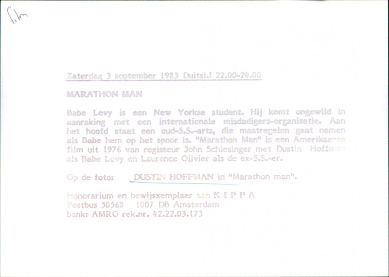 Dustin Hoffman - Marathon Man - Vintage Photograph