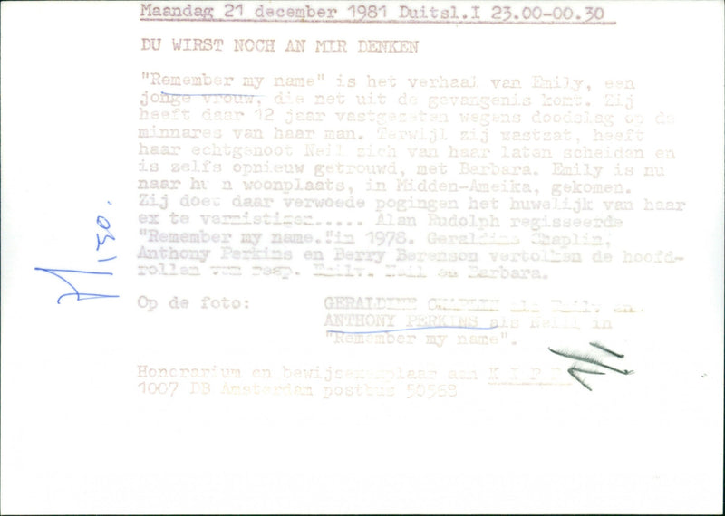 Geraldine Chaplin and Anthony Perkins - Remember My Name - Vintage Photograph