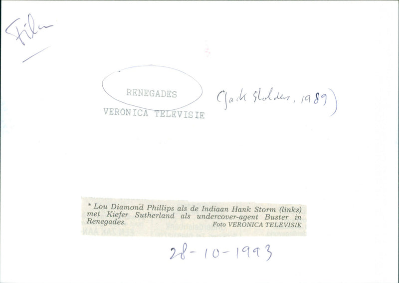Lou Diamond Phillips and Kiefer Sutherland - Renegades - Vintage Photograph