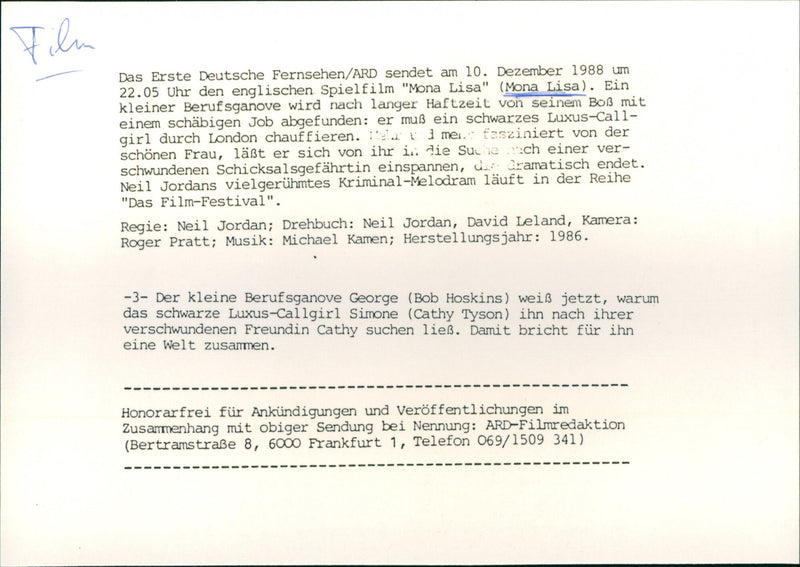 Bob Hoskins and Cathy Tyson - Mona Lisa - Vintage Photograph