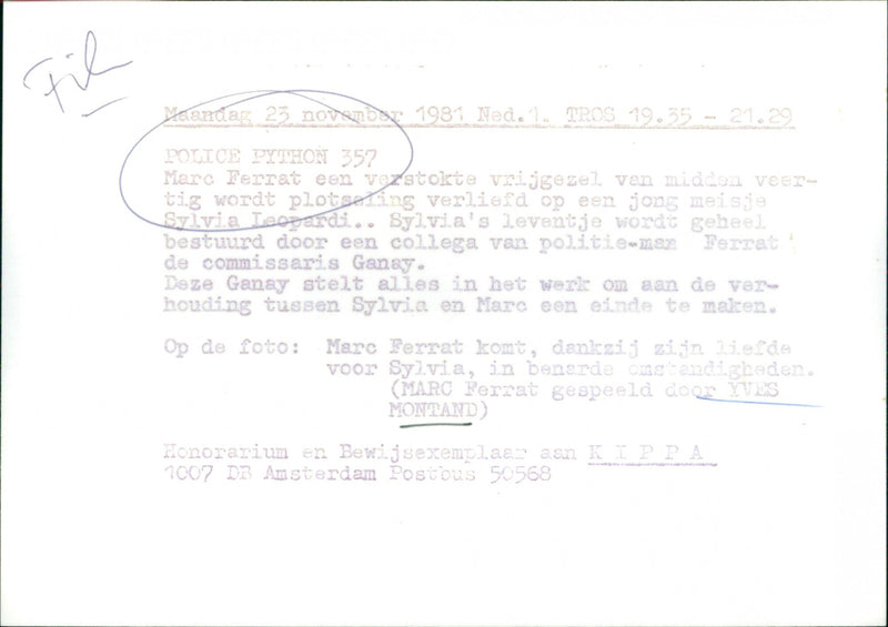 Yves Montand - Police Python 357 - Vintage Photograph