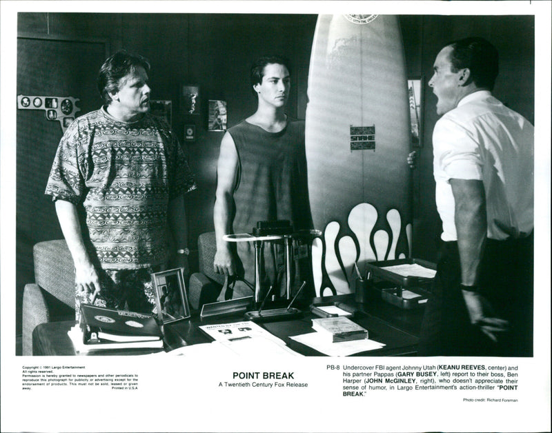 Keanu Reeves, Gary Busey and John McGinley - Point Break - Vintage Photograph