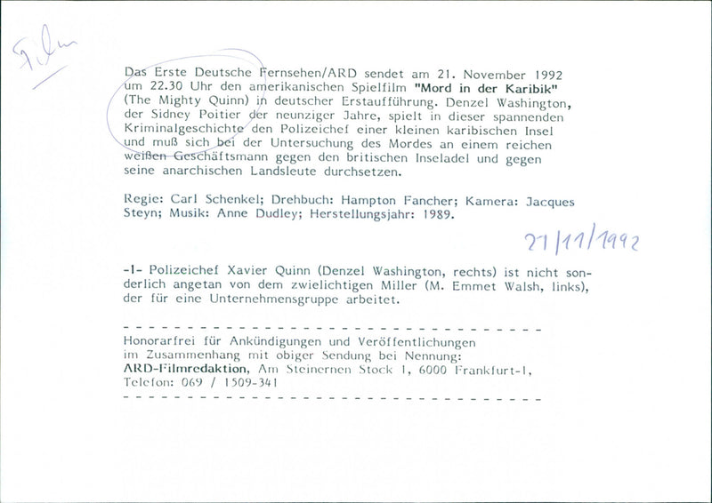 Denzel Washington and M. Emmet Walsh - The Mighty Quinn - Vintage Photograph