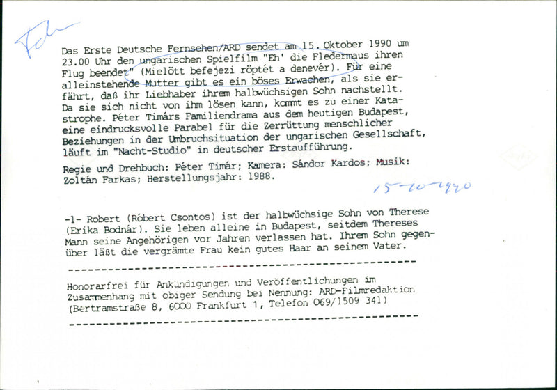 Robert Csontos and Erika Bodnar - Mielött befejezi röptét a denevér - Vintage Photograph