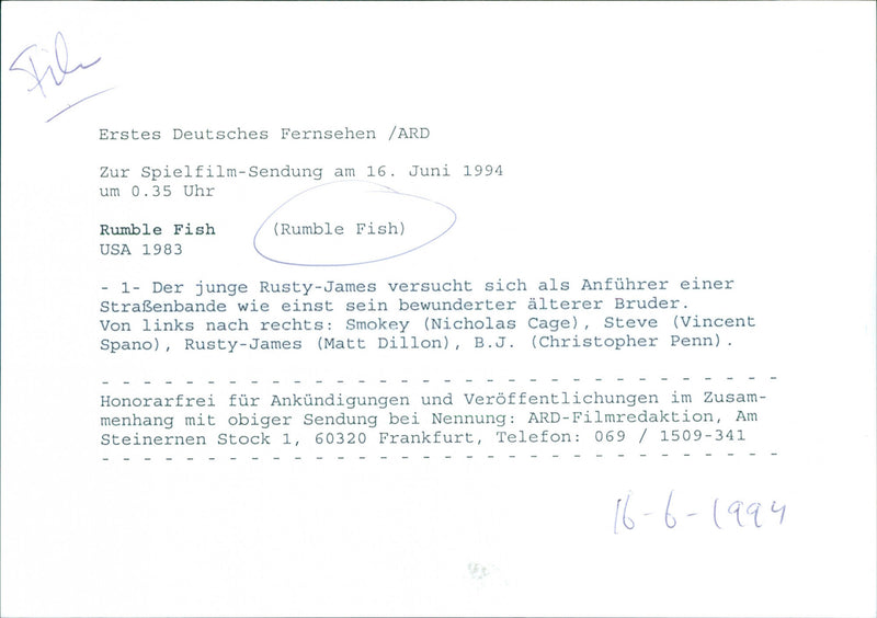 Nicholas Cage, Vincent Spano, Matt Dillon and Christopher Penn - Rumble Fish - Vintage Photograph