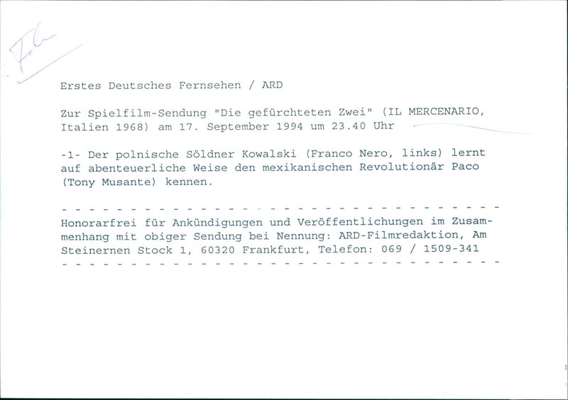 Franco Nero and Tony Musante - Il mercenario - Vintage Photograph