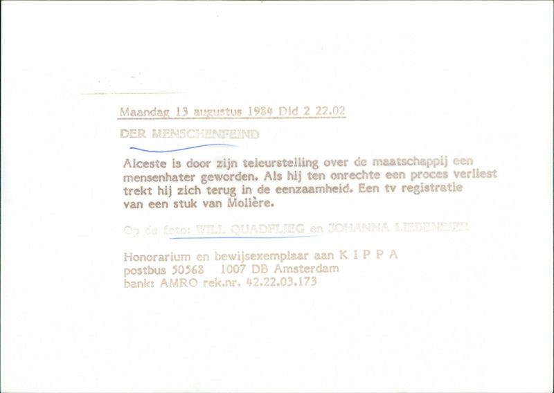 Will Quadflieg and Johanna Liebeneier - Der Menschenfeind - Vintage Photograph