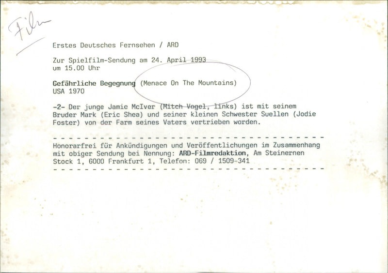 Mitch Vogel, Eric Shea and Jodie Foster - Menace on the Mountain - Vintage Photograph