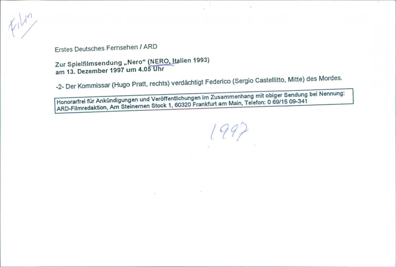 Hugo Pratt and Sergio Castellitto - Nero - Vintage Photograph