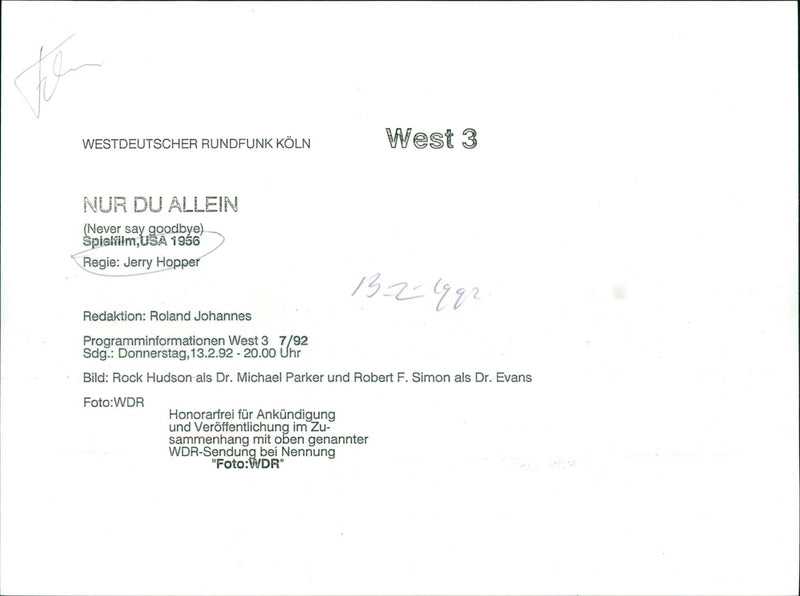 Rock Hudson and Robert F. Simon - Never Say Goodbye - Vintage Photograph