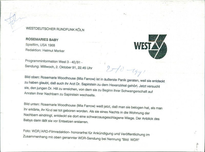 Mia Farrow - Rosemary's Baby - Vintage Photograph