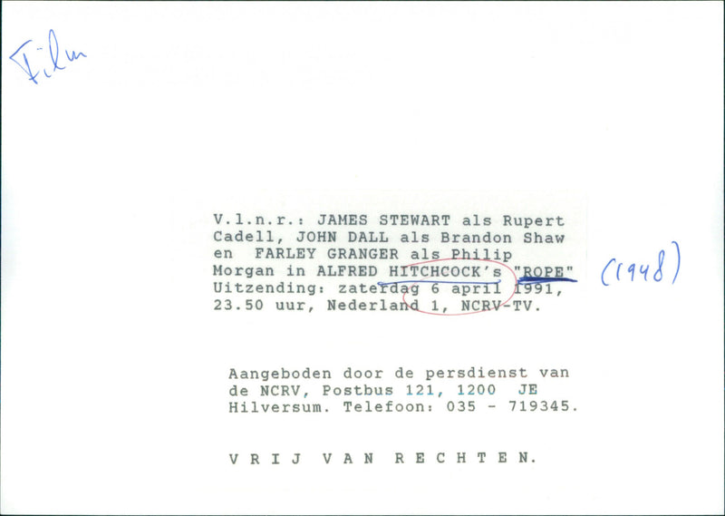 James Stewart, John Dall and Farley Granger - Rope - Vintage Photograph