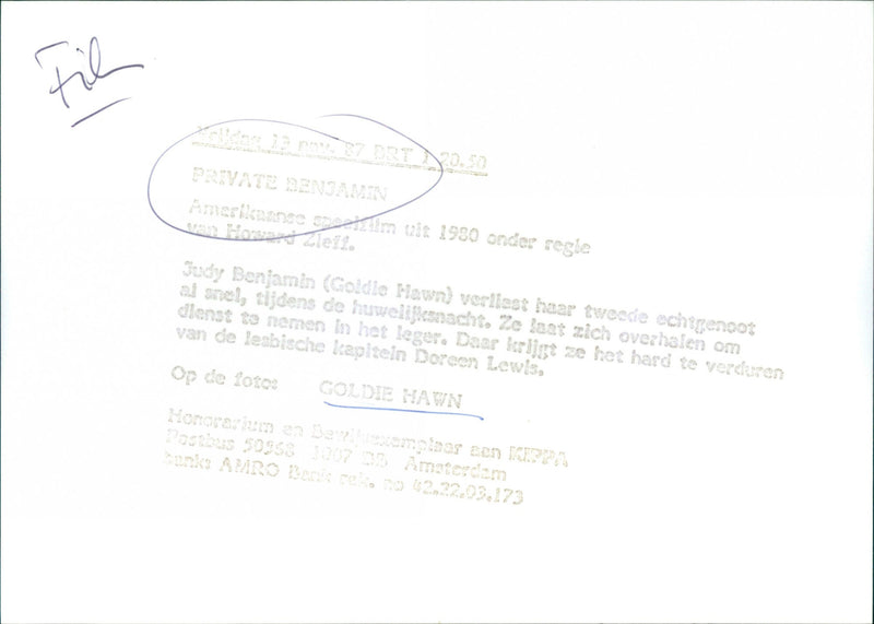 Goldie Hawn as Judy Benjamin in the 1980 film Private Benjamin. - Vintage Photograph