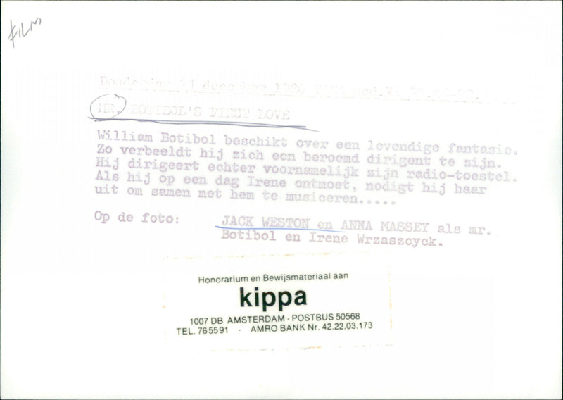 Jack Weston and Anna Massey - Mr Botibol's First Love - Vintage Photograph