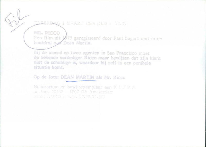 Dean Martin - Mr. Ricco - Vintage Photograph