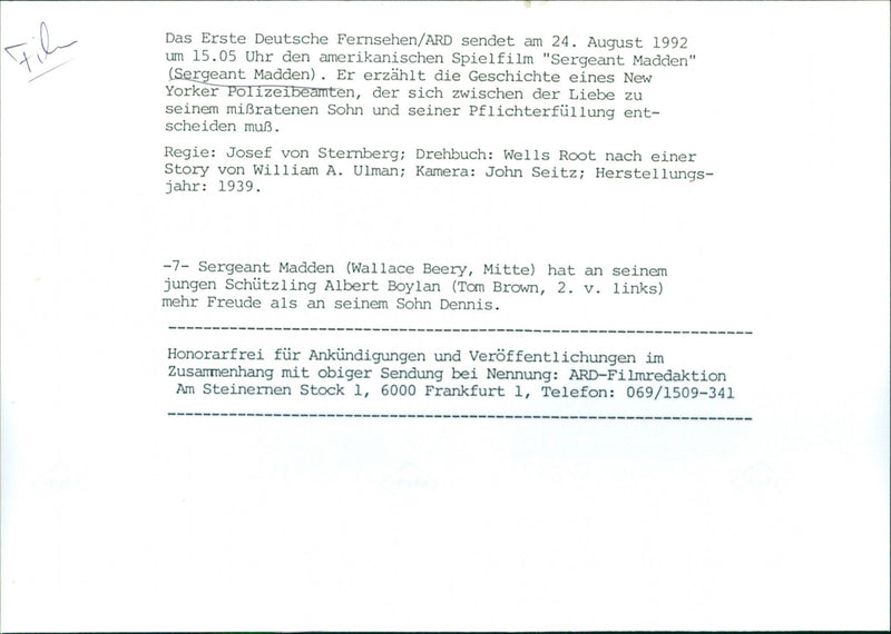 Sergeant Madden (Wallace Beery) and his young protege Albert Boylan (Tom Brown) are seen in this still from the 1939 film of the same name. - Vintage Photograph