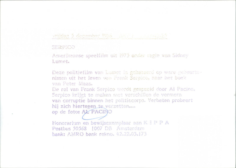 Al Pacino as SERPICO - Vintage Photograph