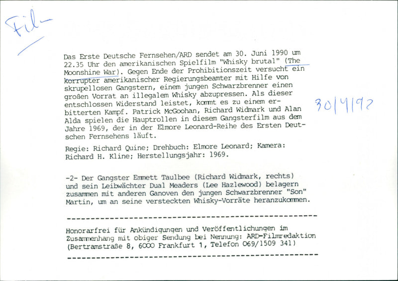 Richard Widmark and Lee Hazlewood - The Moonshine War - Vintage Photograph