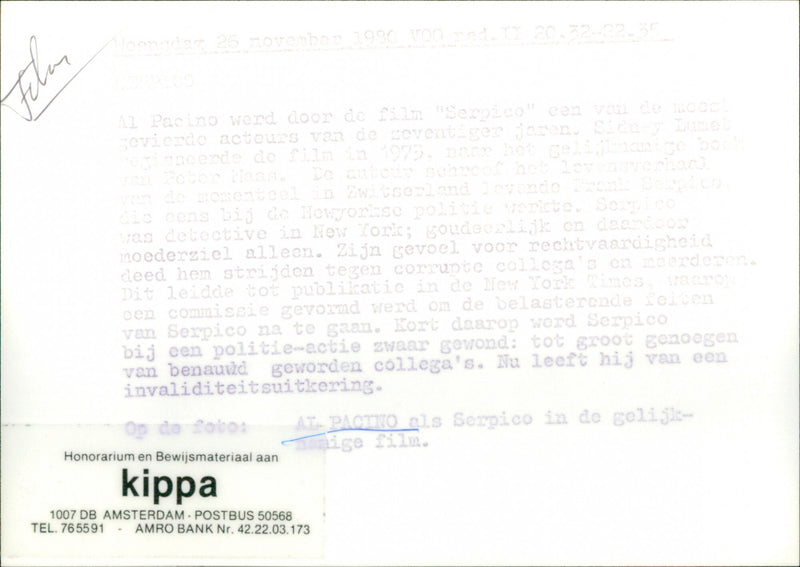 Al Pacino in "Serpico" - Vintage Photograph