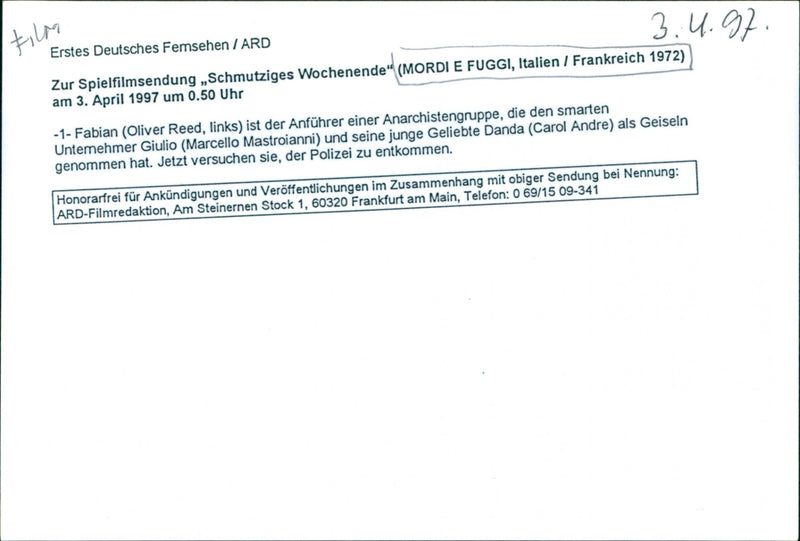 Oliver Reed, Carol Andre and Marcello Mastroianni - Vintage Photograph