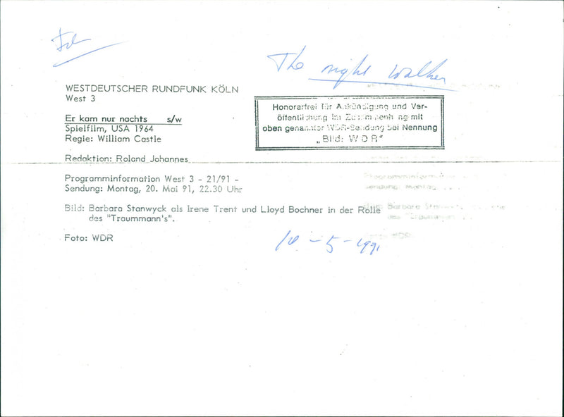 Barbara Stanwyck and Lloyd Bochner - The Night Walker - Vintage Photograph