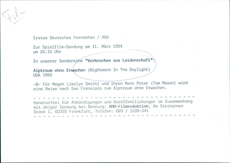 Jaclyn Smith and Tom Mason - Nightmare in the Daylight - Vintage Photograph