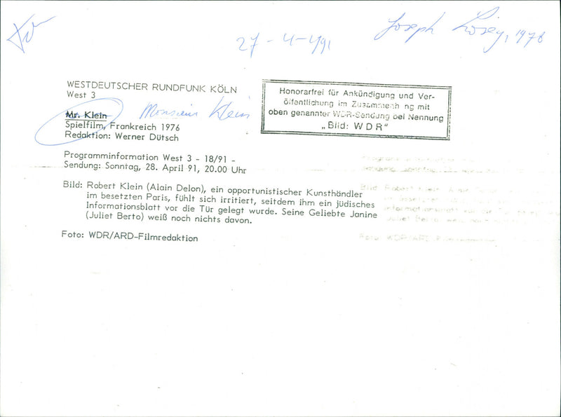 Alain Delon and Juliet Berto - Monsieur Klein - Vintage Photograph