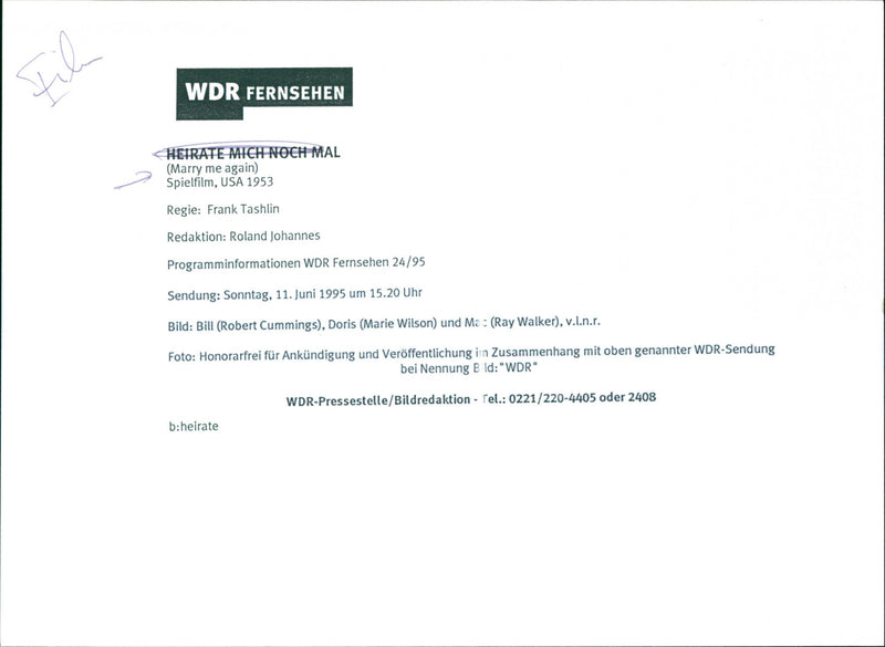 Robert Cummings, Marie Wilson and Ray Walker - Marry Me Again - Vintage Photograph