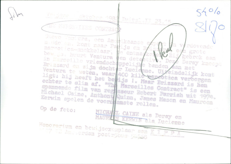 Michael Caine and Maureen Kerwin - The Marseille Contract - Vintage Photograph