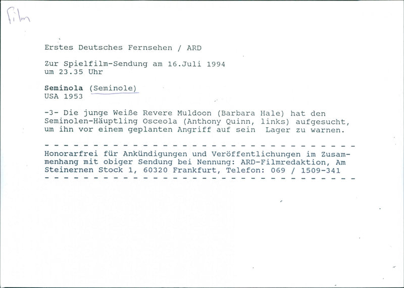 Barbara Hale and Anthony Quinn - Seminole - Vintage Photograph