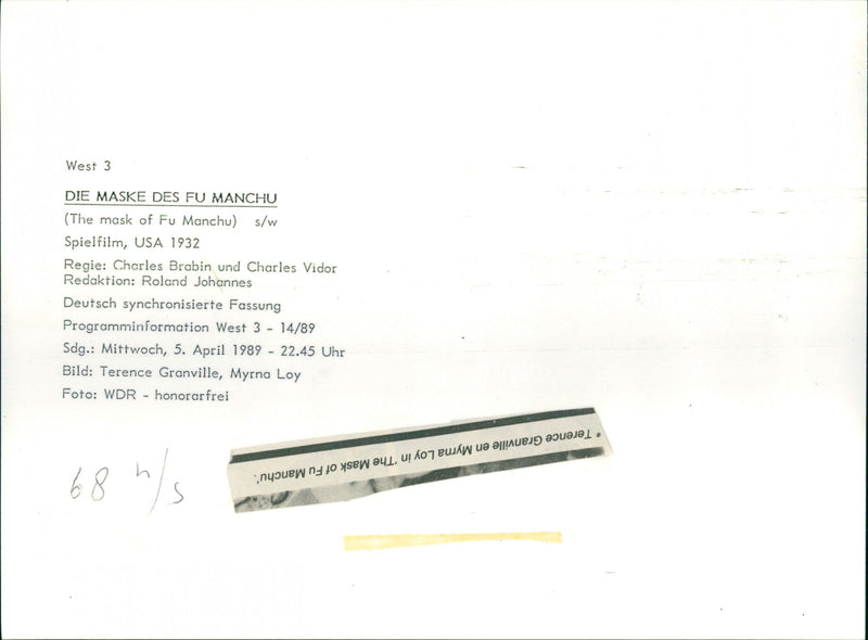 Terence Granville and Myrna Loy - The Mask of Fu Manchu - Vintage Photograph