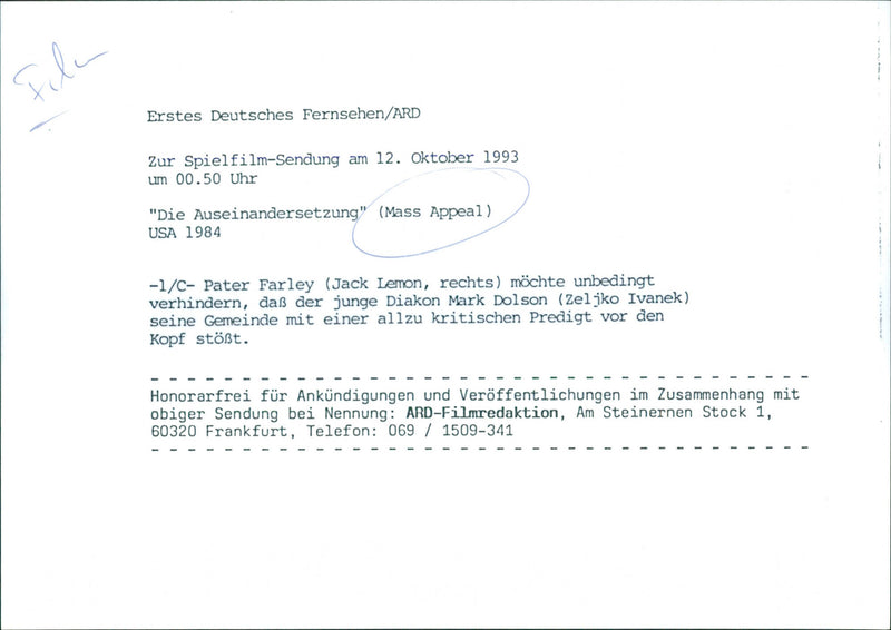 Jack Lemmon and Zeljko Ivanek - Mass Apeal - Vintage Photograph