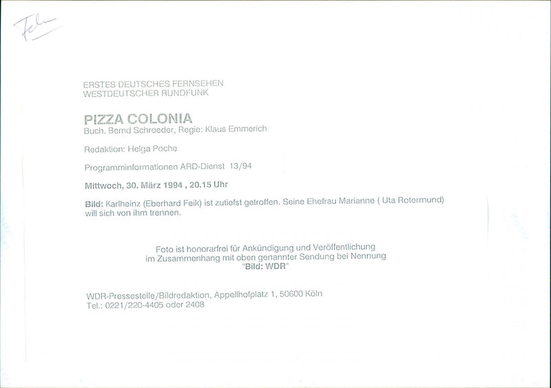Eberhard Feik and Uta Rotermund - Pizza Colonia - Vintage Photograph