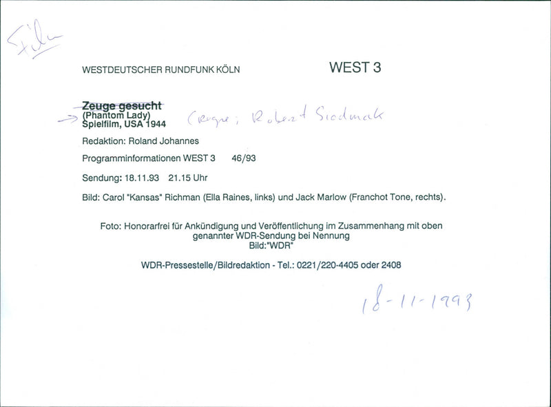 Ella Raines and Franchot Tone - Phantom Lady - Vintage Photograph