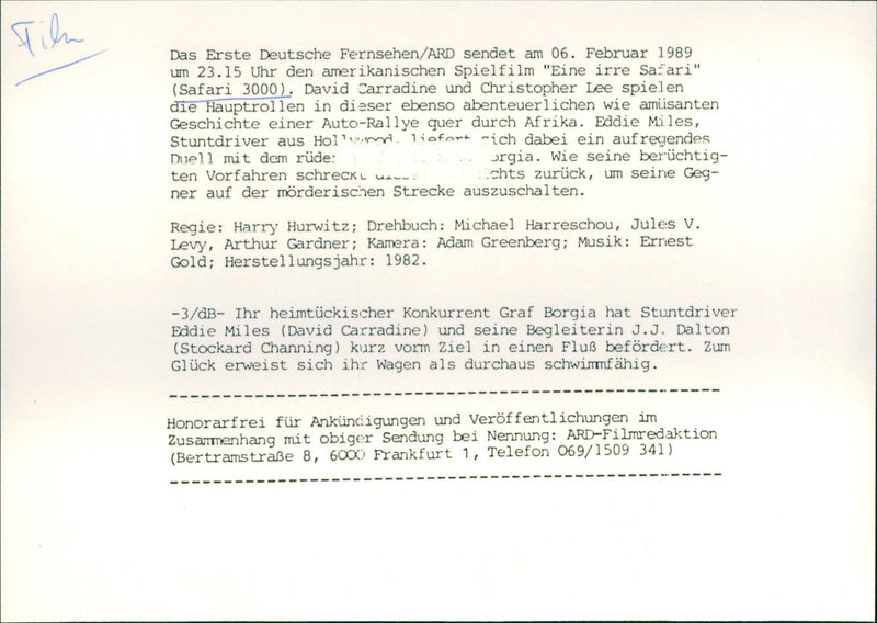 David Carradine and Stockard Channing - Safari 3000 - Vintage Photograph