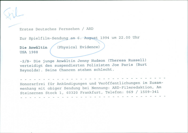 Theresa Russell and Burt Reynolds - Physical Evidence - Vintage Photograph