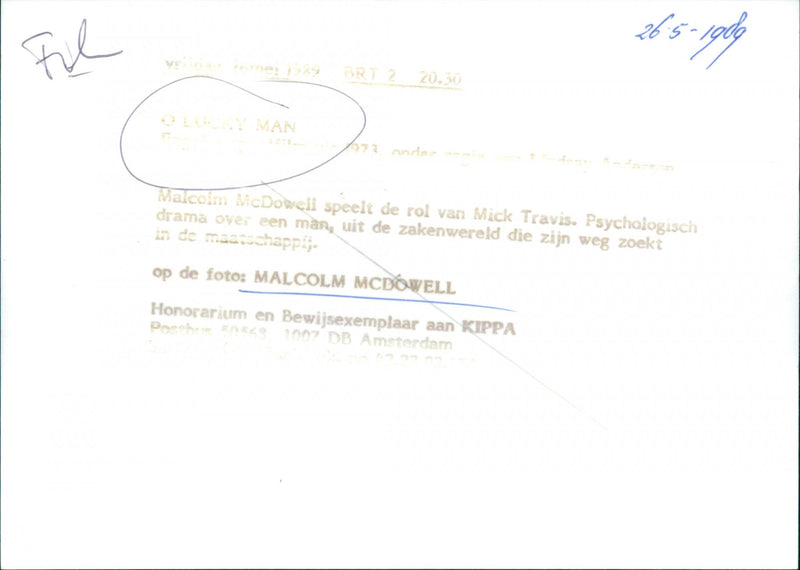 Malcolm McDowell - O Lucky Man! - Vintage Photograph