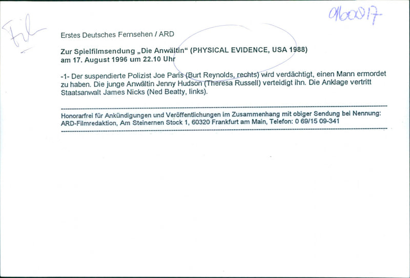 Burt Reynolds, Theresa Russell and Ned Beatty - Physical Evidence - Vintage Photograph