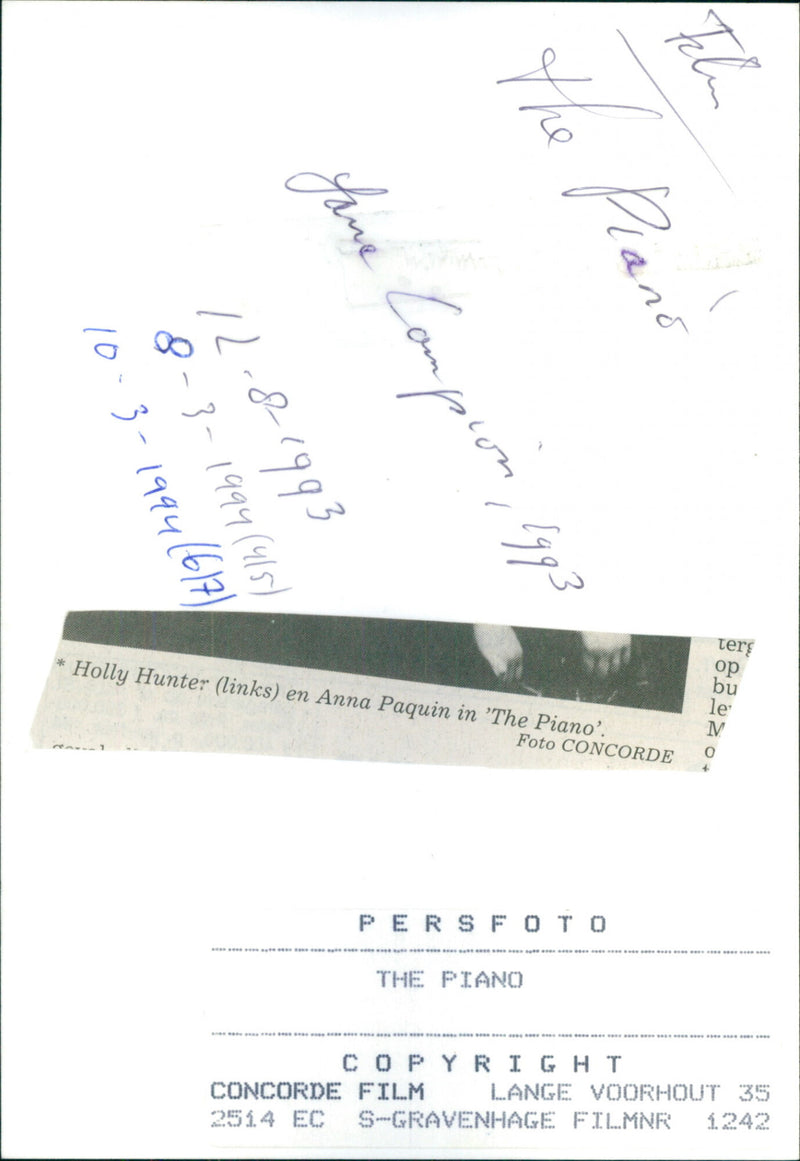 Holly Hunter and Anna Paquin - The Piano - Vintage Photograph